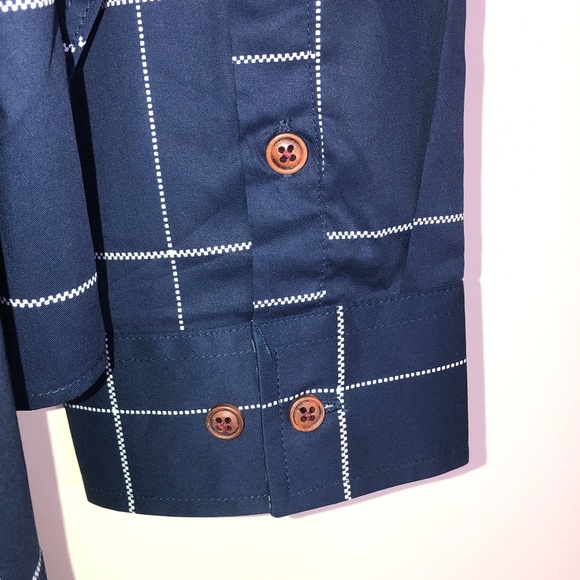 COOFANDY Men's Navy Blue Window Pane Button Down Shirt ~Sz XXXL - Picture 8 of 15